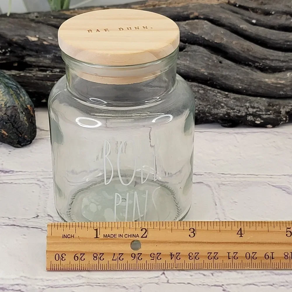 Rae Dunn BOBBY PINS Glass Jar Storage Container with Wooden Lid